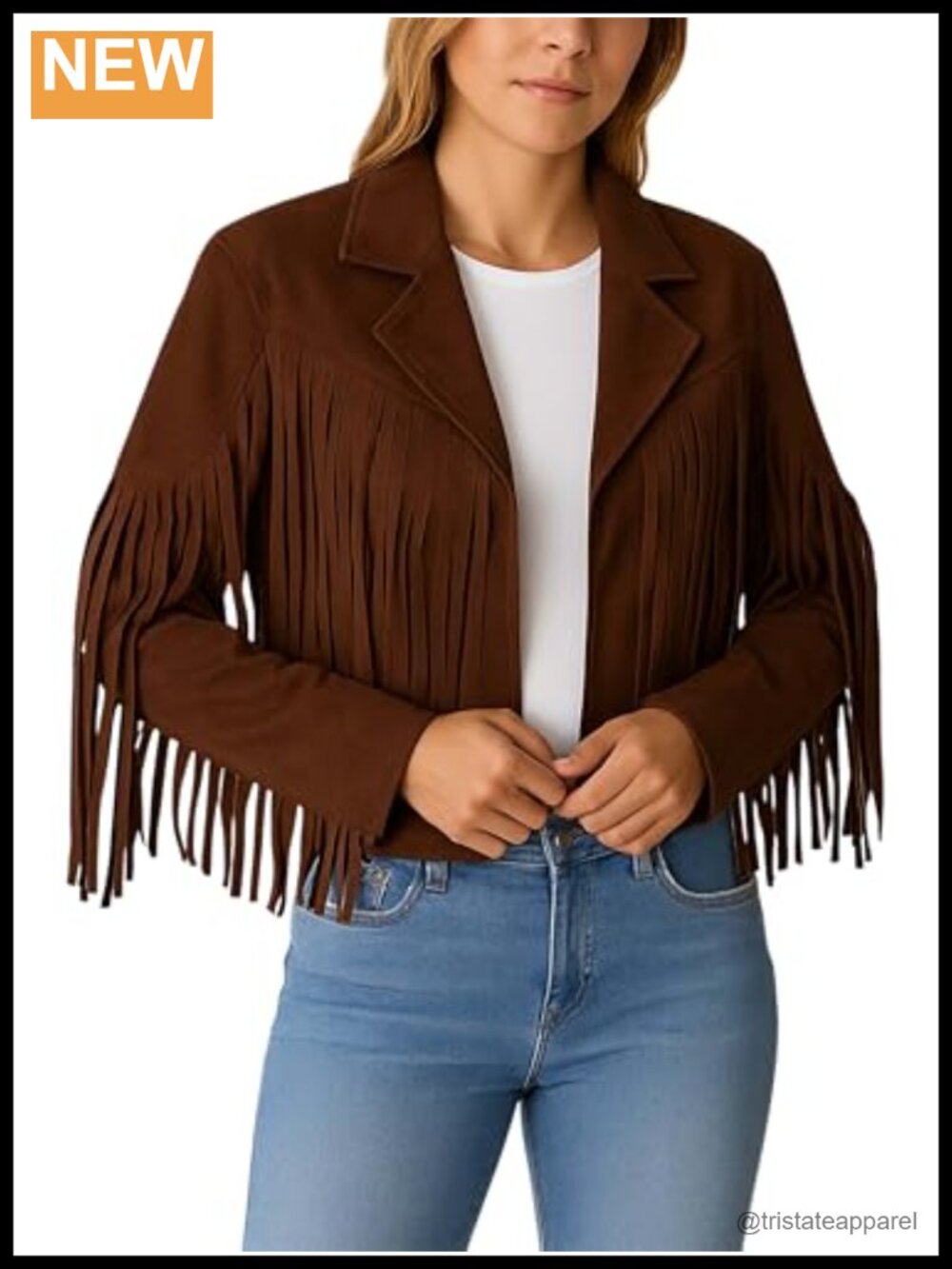 Genuine Suede Women's Moto Biker Jacket Cropped Fringe Long Sleeve